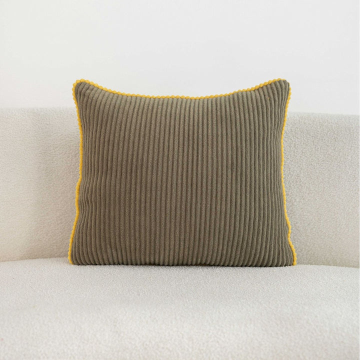 Ribbed Corduroy Square Throw Pillow with Scalloped Edge