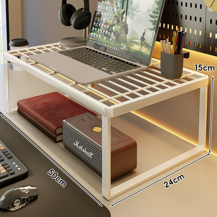 Ventilated Metal Grid Laptop & Monitor Riser with Under-Storage Shelf
