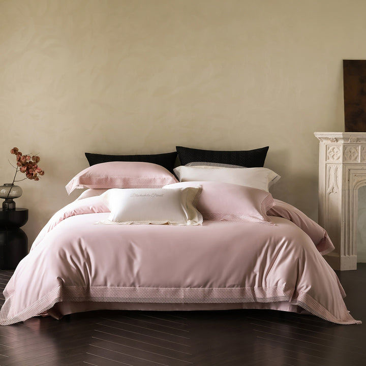 Noble cotton satin bedding set with fine lace trim and hotel closure