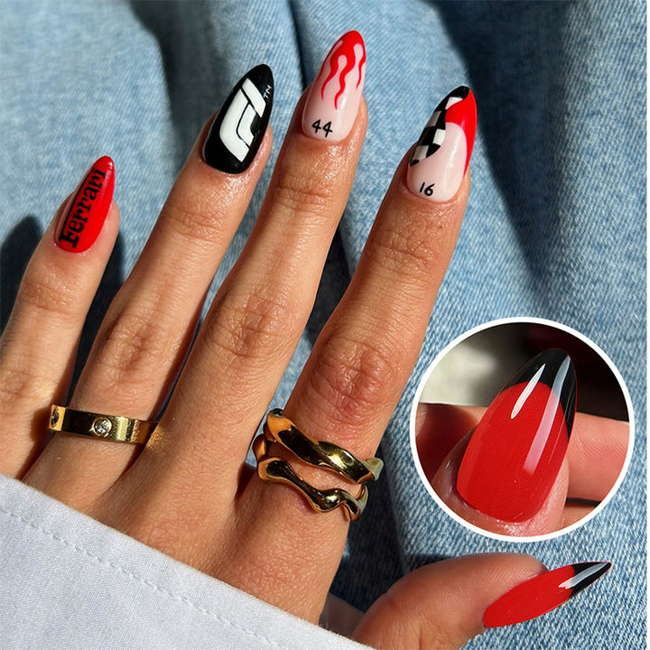 Artistic Press-On Nails with Flame Design kalsten