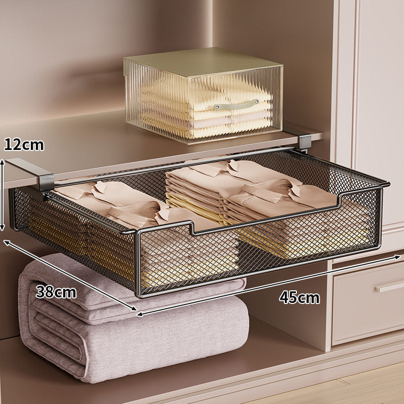 Under-Shelf Pull-Out Metal Mesh Storage Drawer with Clamp Mount