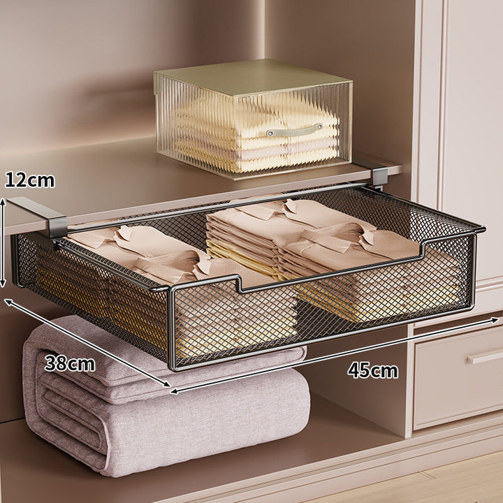 Under-Shelf Pull-Out Metal Mesh Storage Drawer with Clamp Mount