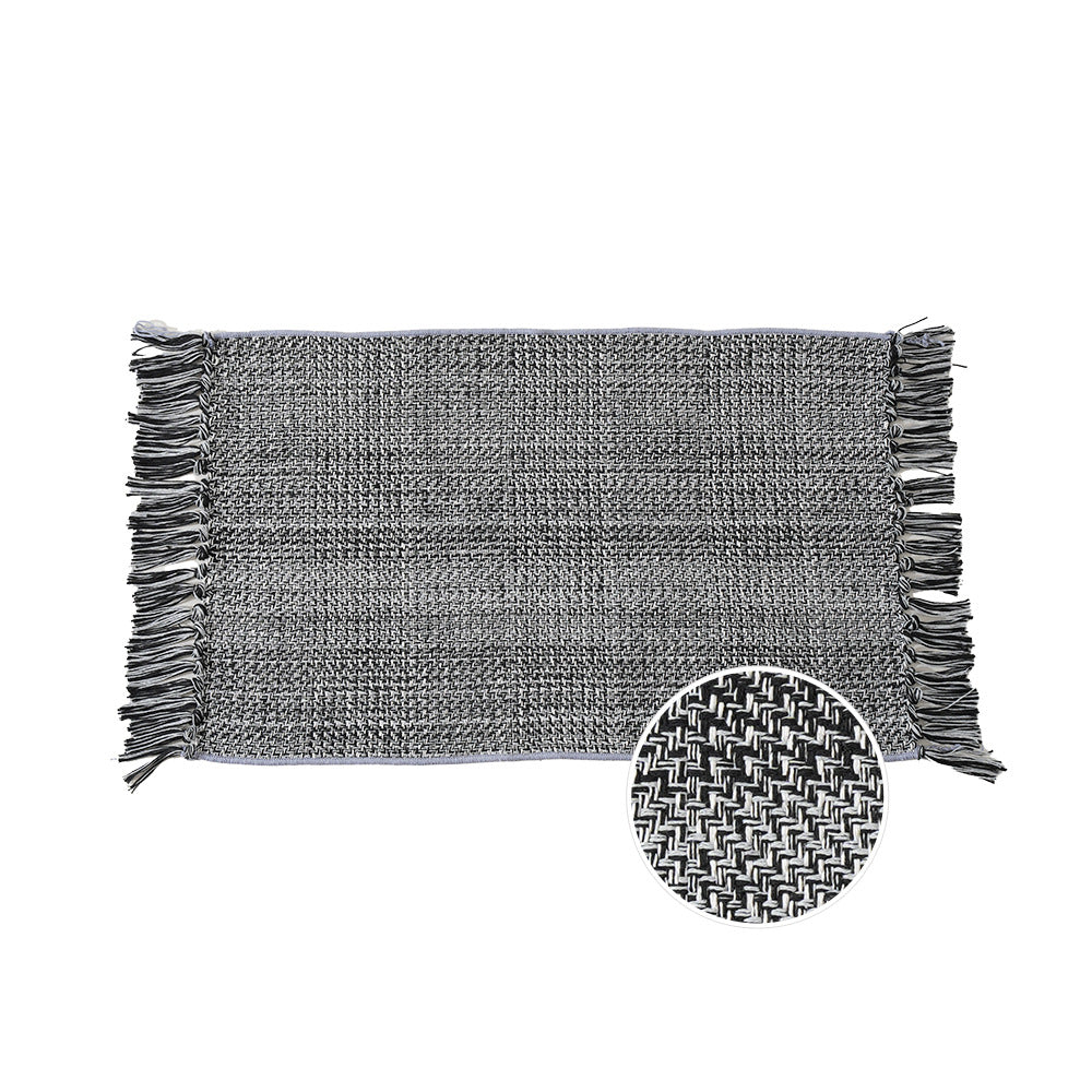 Woven table runner with dense herringbone jacquard and fringes Kalsten