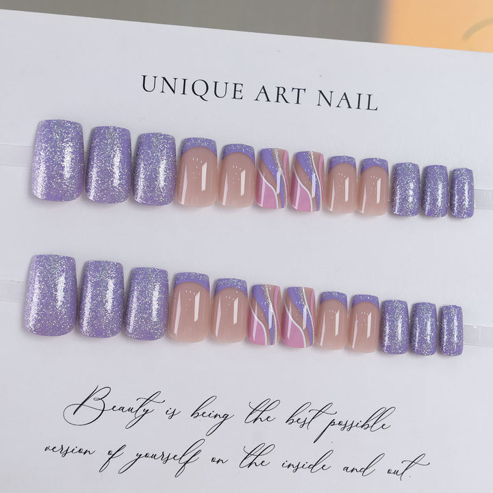 Artistic Press-On Nail Set with Glitter and Abstract Design