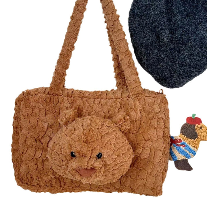 Cute Animal-Themed Plush Tote Bag
