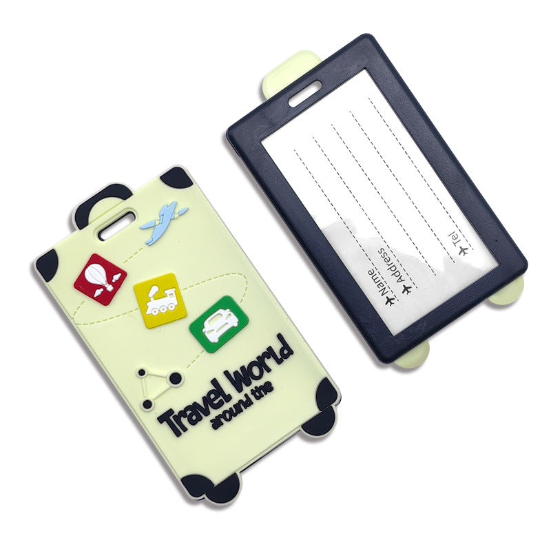 playful silicone luggage tag with clear ID window and embossed travel icons Kalsten