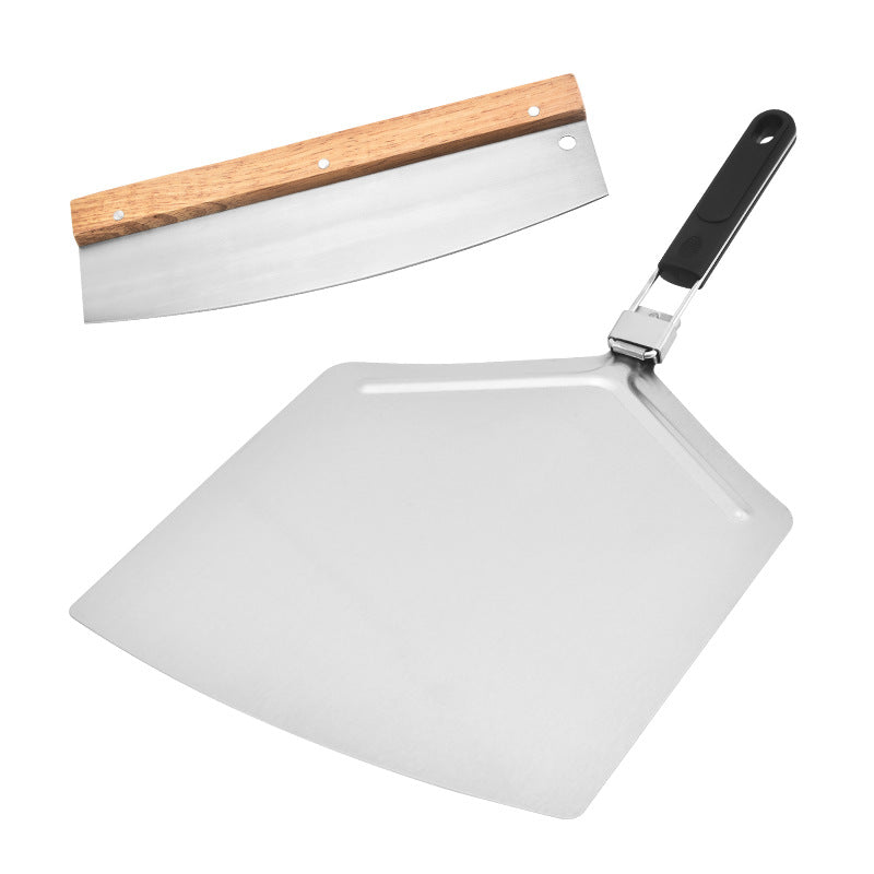 long-handled perforated pizza peel set with wooden handle stainless steel cutter and triangle server Kalsten