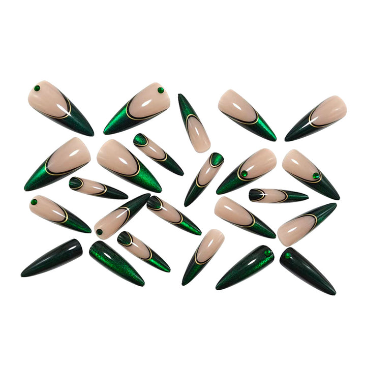 Elegant artificial nails with glitter and metal embellishments Kalsten