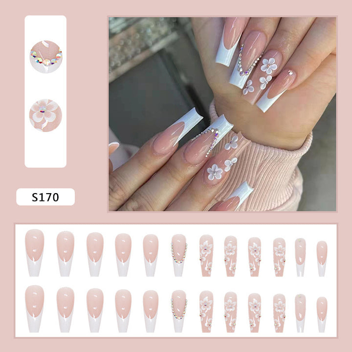 Artificial nail set with romantic floral decorations and glitter accents Kalsten