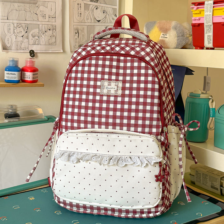 Playful Gingham Patterned School Backpack Kalsten