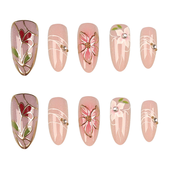 Artistic Floral Press-On Nail Tips