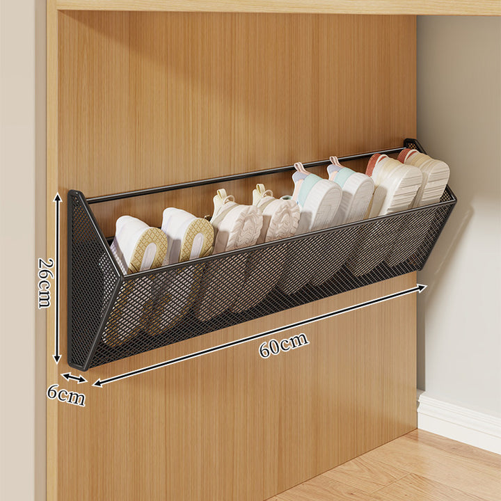 Wall-Mounted Slim Mesh Shoe and Slipper Storage Rack with Angled Ventilated Basket