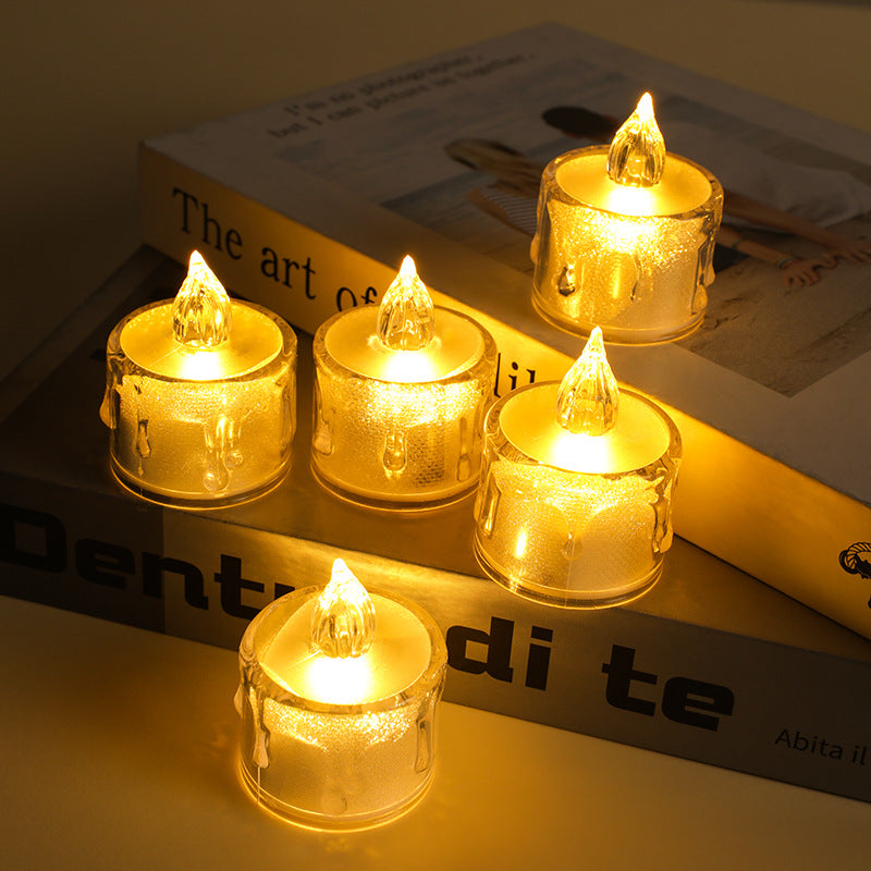 Flameless LED Tea Light Candles with Drip-Effect Glitter Shell