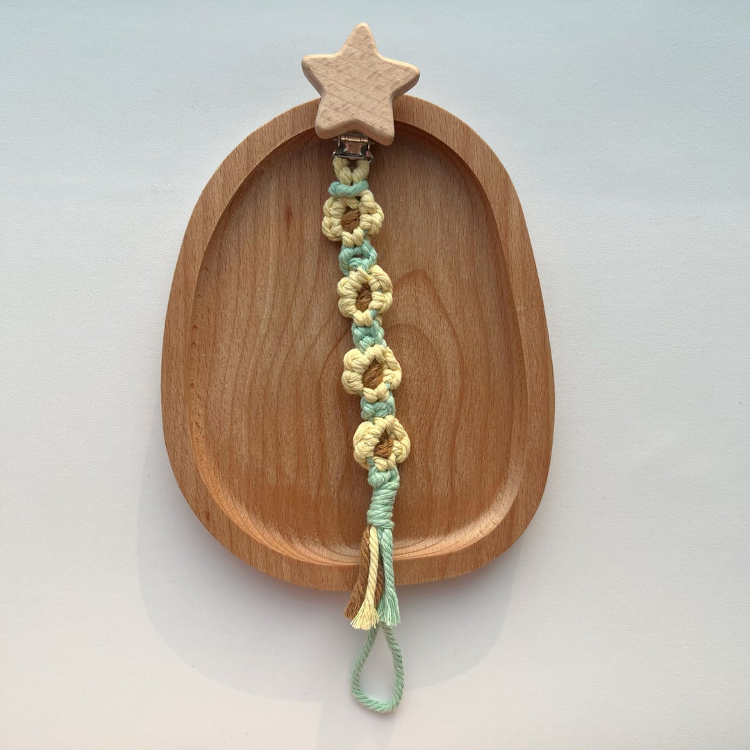 Macramé Stroller and Pacifier Lanyard with Wooden Star Clip