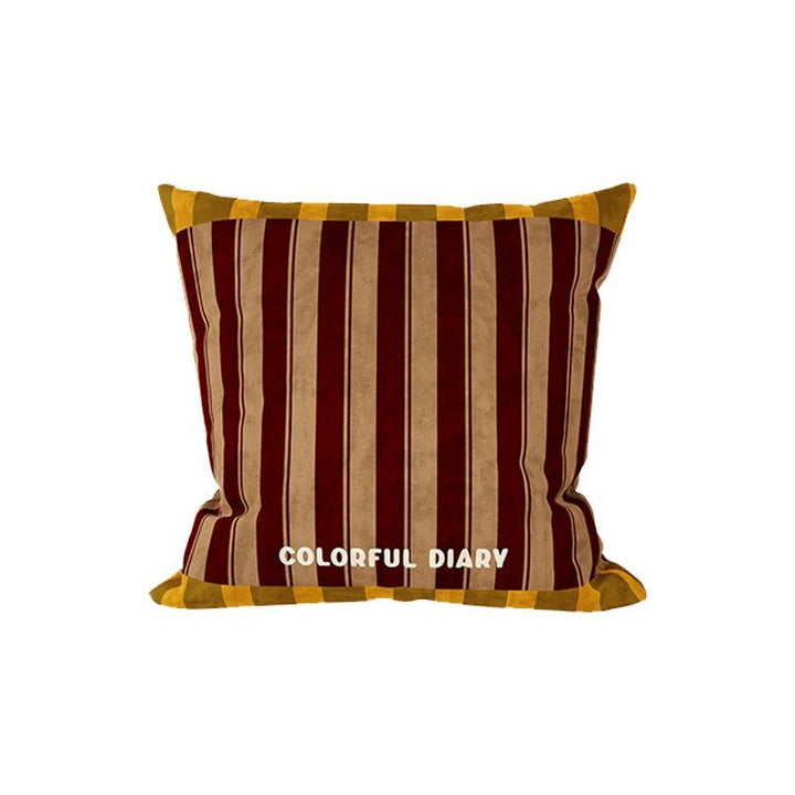Striped Velvet Square Throw Pillow Cover with Contrast Border and Embroidered Slogan
