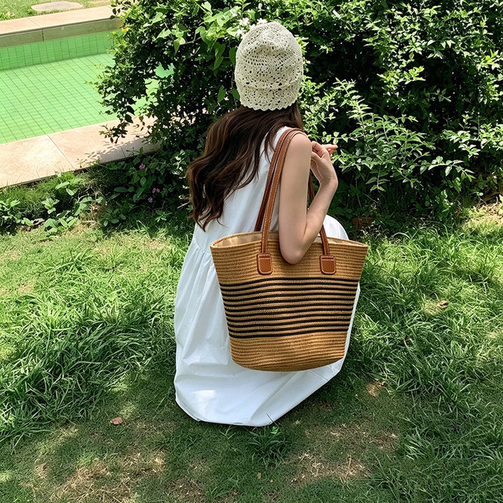 Woven Straw Beach Tote Bag