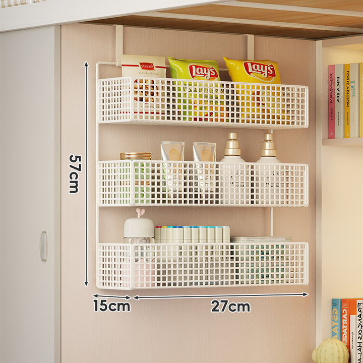 Wall-Mounted Grid Mesh Stacked Tiered Pantry and Bathroom Storage Baskets
