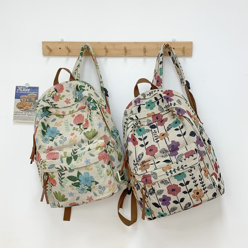 Floral Patterned Canvas Backpack Kalsten