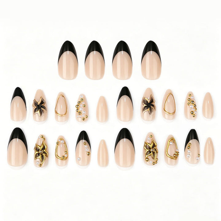 Luxurious Nail Art Press-On Set with Gold Accents
