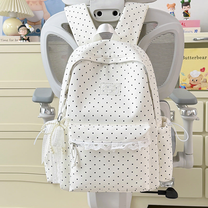 Stylish Polka Dot Backpack with Decorative Accents Kalsten