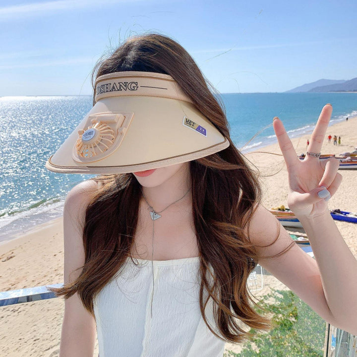 Sun protection visor with quiet rechargeable mini fan and adjustable neoprene seat Kalsten