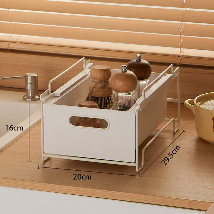 Kitchen storage box and sink organizer with adjustable frame