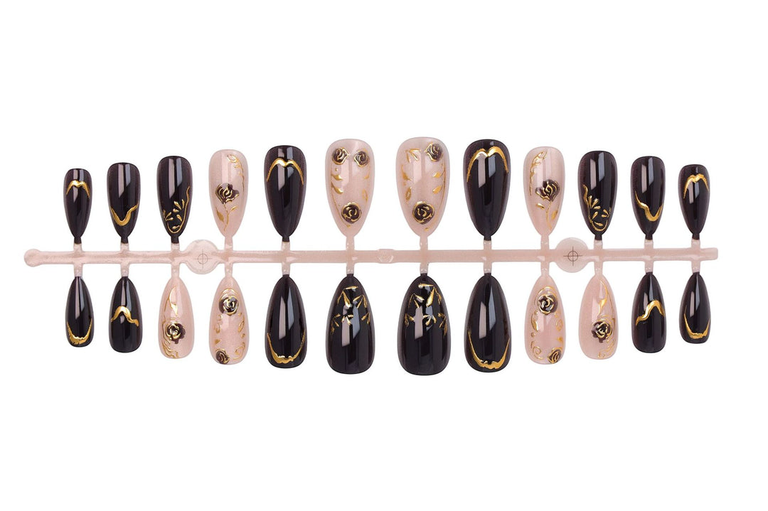 Nail set with elegant gold embellishments and original patterns Kalsten