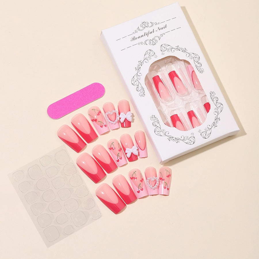 Nail art set with romantic cherry motifs and elegant accents Kalsten