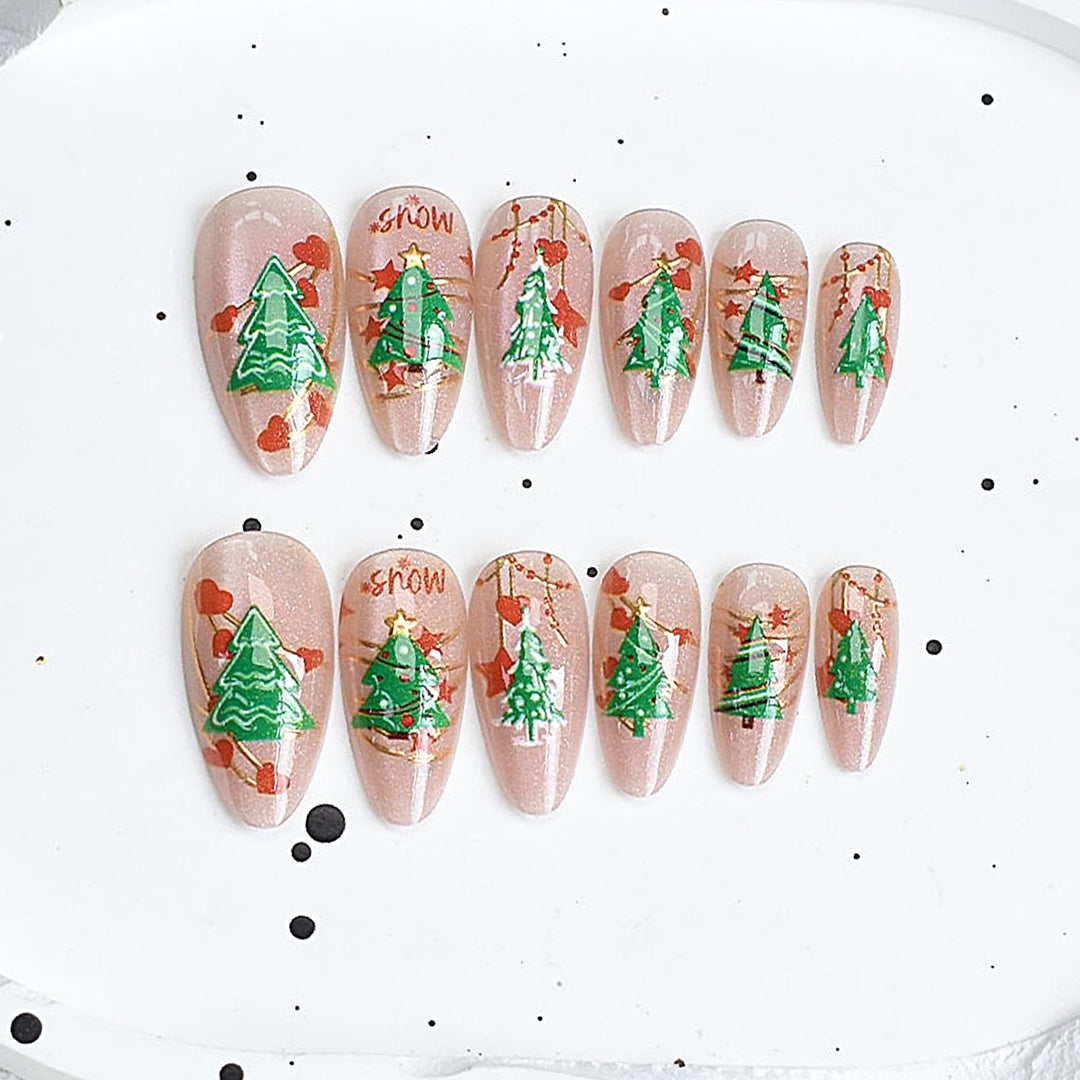 Festive Tree-Themed Press-On Nail Set Kalsten