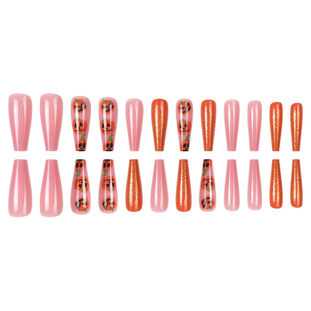 Pumpkin-Themed Stiletto Nail Art Extensions Kalsten