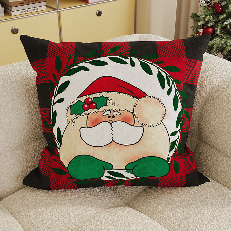 Festive Buffalo Plaid Santa Face Decorative Pillow Cover with Concealed Zipper