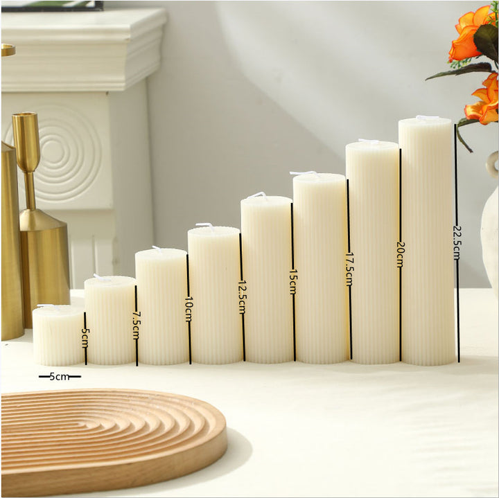 Ribbed Pillar Candle Collection with Graduated Heights and Drip-Resistant Finish