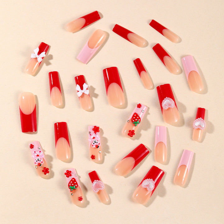 Creative 3D Strawberry and Bow Nail Art Extensions Kalsten