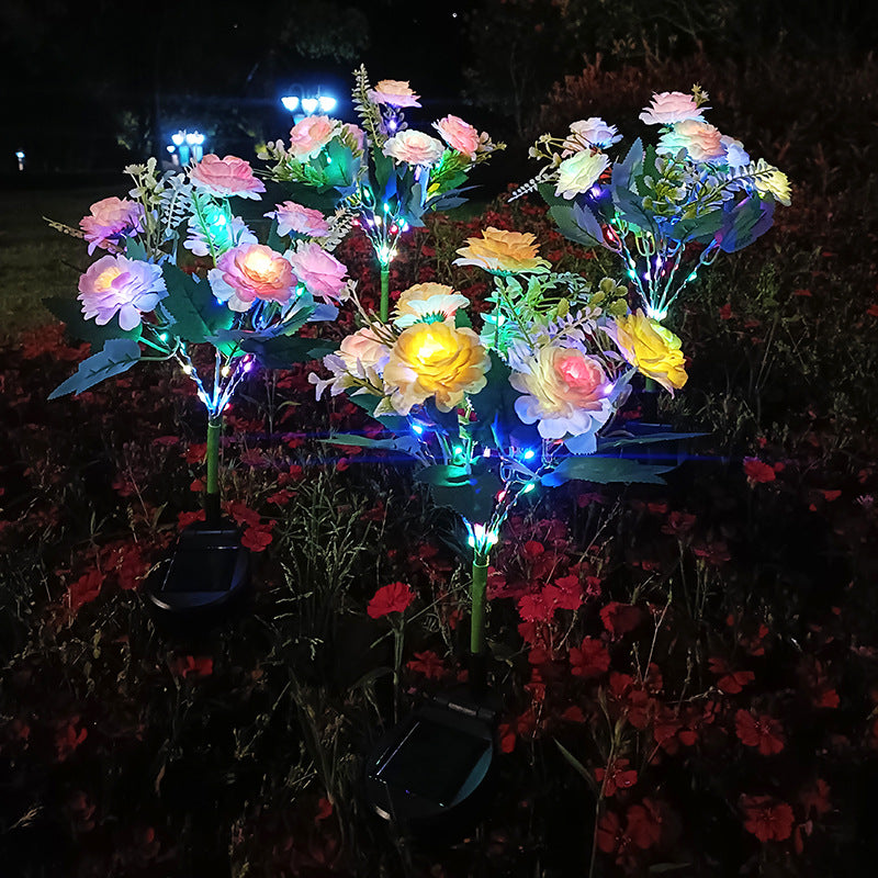 Realistic Artificial Peony Bouquet Solar Garden Stake With Dusk-To-Dawn LED And Adjustable Stem Kalsten