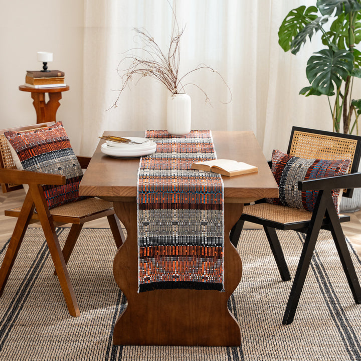 Handwoven table runner made of robust cotton blend with fringes
