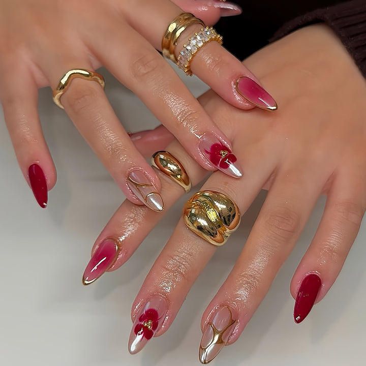 Artistic Press-On Nail Art Set with Floral Accents Kalsten