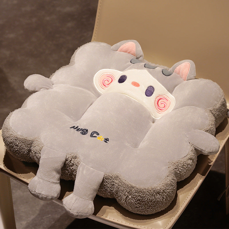Plush seat cushion in cat shape with extra soft padding and seat cover