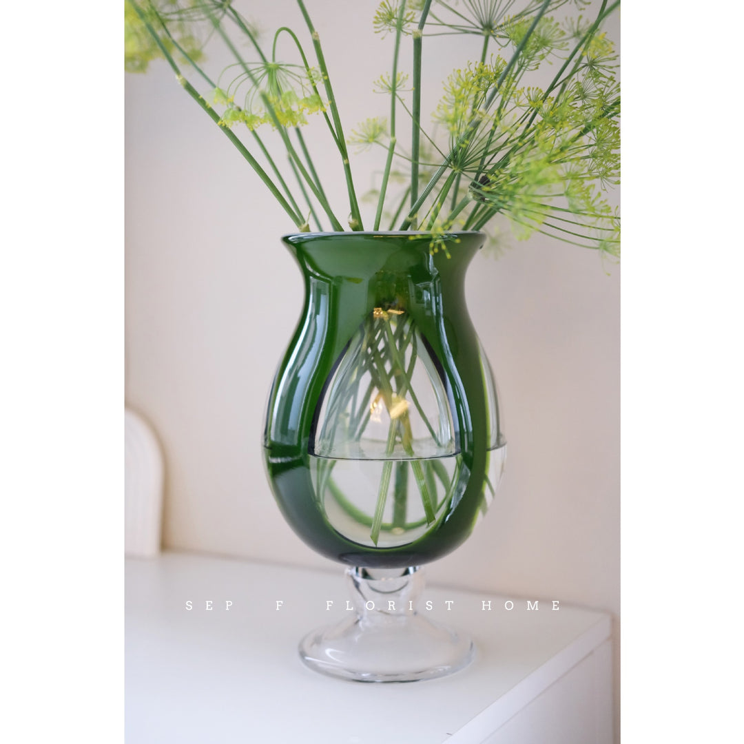 Handblown Fluted Pedestal Art Glass Trumpet Vase Kalsten