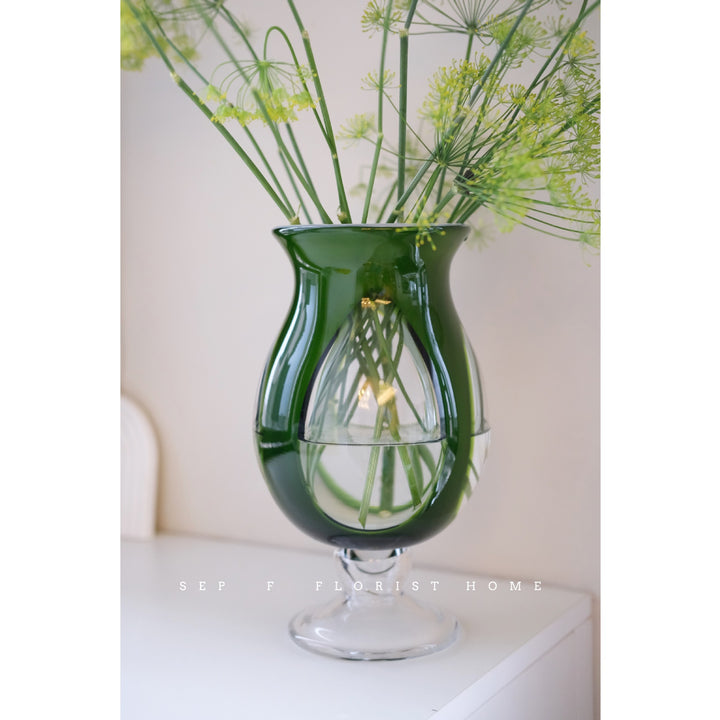 Handblown Fluted Pedestal Art Glass Trumpet Vase Kalsten