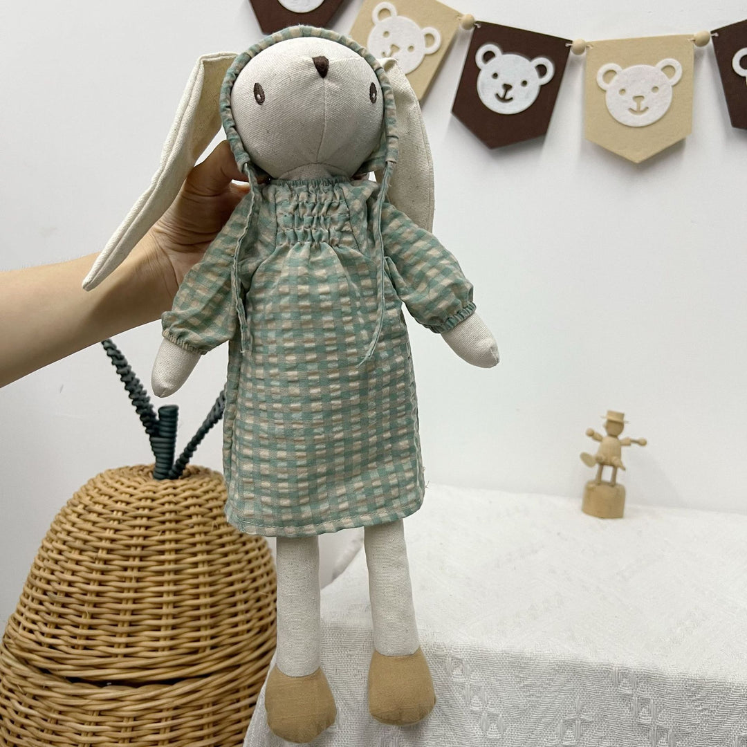 Linen Polka-Dot Pajama Comfort Bunny Doll with Long Floppy Ears