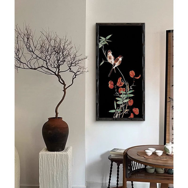 Bamboo-inspired framed bird wall art