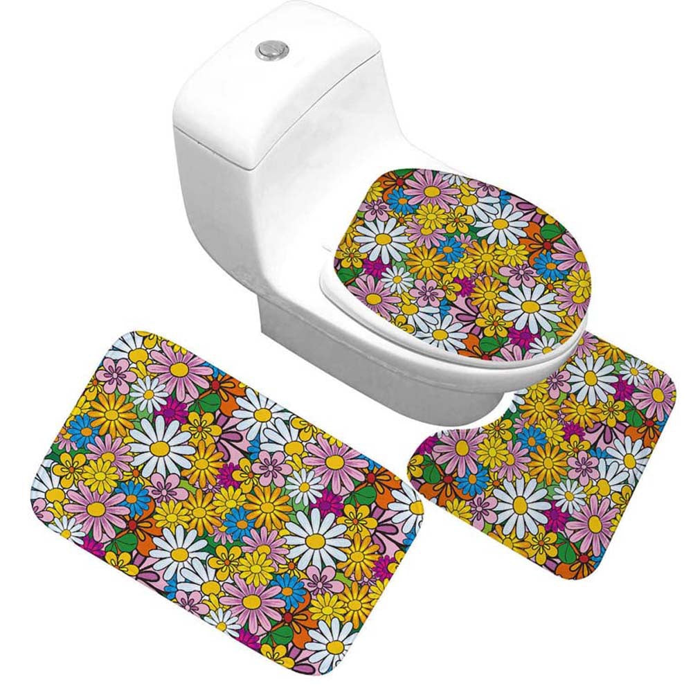 Floral Design Toilet Mat Set