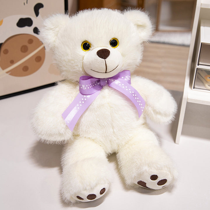 Deluxe Sitting Plush Teddy Bear Cuddler with Long-Pile Faux Fur, Embroidered Face & Satin Ribbon Kalsten