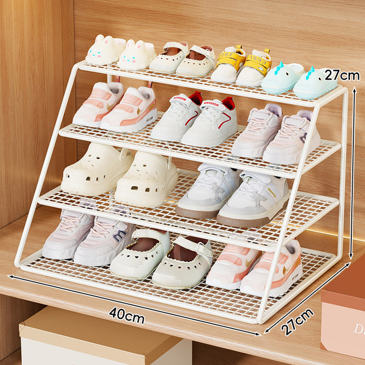 Multi-Tier Compact Metal Mesh Shoe Display Rack for Entryway and Closet