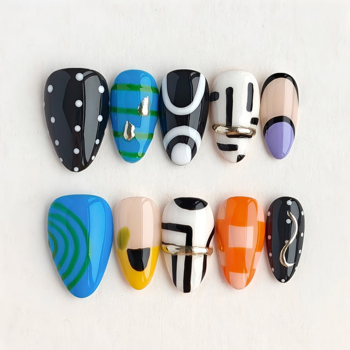 Creative nail tips with geometric designs Kalsten
