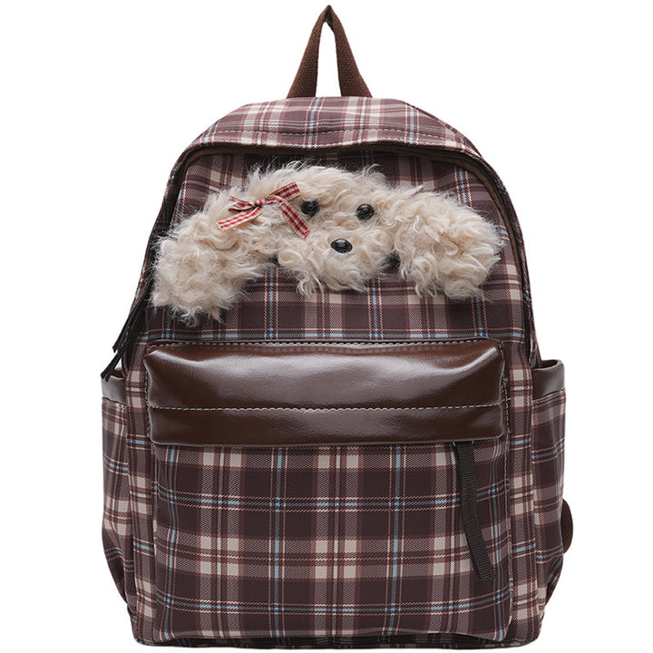 Plush backpack with unique checkered pattern and casual animal motif Kalsten