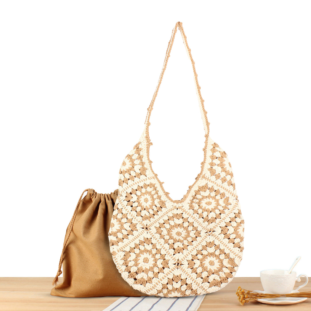 Handmade Macrame Shoulder Bag with Floral Patterns Kalsten
