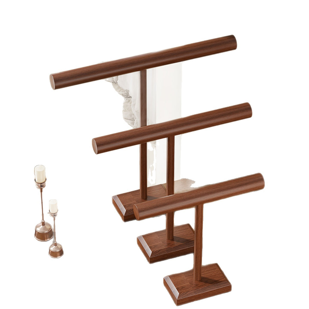 Wooden T-Bar Necklace and Bracelet Display Stand with Stable Rectangular Base