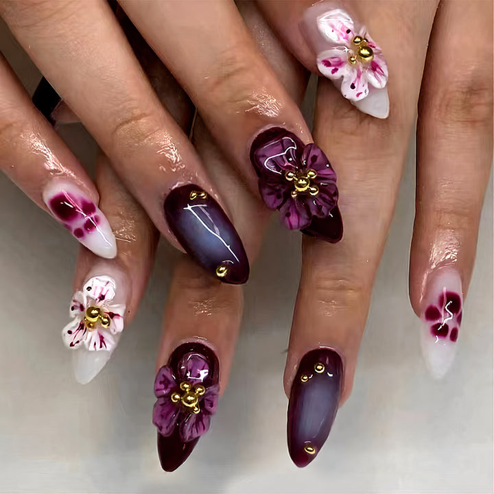 Floral-Embellished Stiletto Press-On Nail Art Kalsten