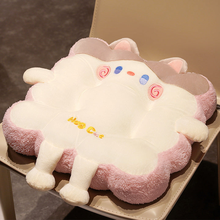 Plush seat cushion in cat shape with extra soft padding and seat cover